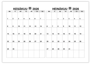 Kalenteri kesäkuu heinäkuu 2026