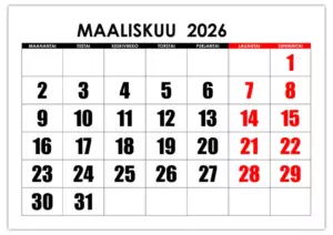 Kalenteri maaliskuu 2026 01