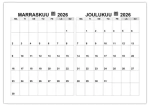 Kalenteri marraskuu, joulukuu 2026 Kalenteri marraskuu joulukuu 2026