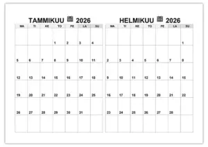 Kalenteri tammikuu, helmikuu 2026 Kalenteri tammikuu helmikuu 2026
