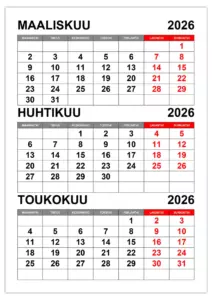 Kalenteri maaliskuu, huhtikuu, toukokuu 2026 Kalenteri maaliskuu, huhtikuu, toukokuu 2026