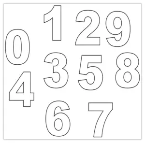 Suuret numerot tulostettavaksi – 0–9 A4-koossa Suuret numerot tulostettavaksi – 0–9 A4-koossa