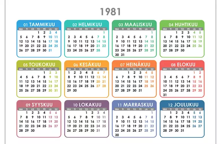 Vuoden 1981 kalenteri – katso tai tulosta ilmaiseksi