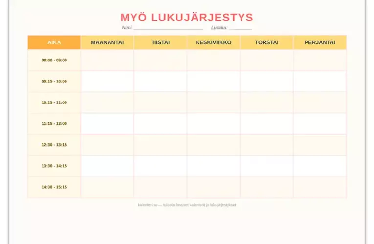 Tulostettava lukujärjestys: Helppo tapa ottaa arki haltuun (Lataa ilmainen lukujärjestyspohja)