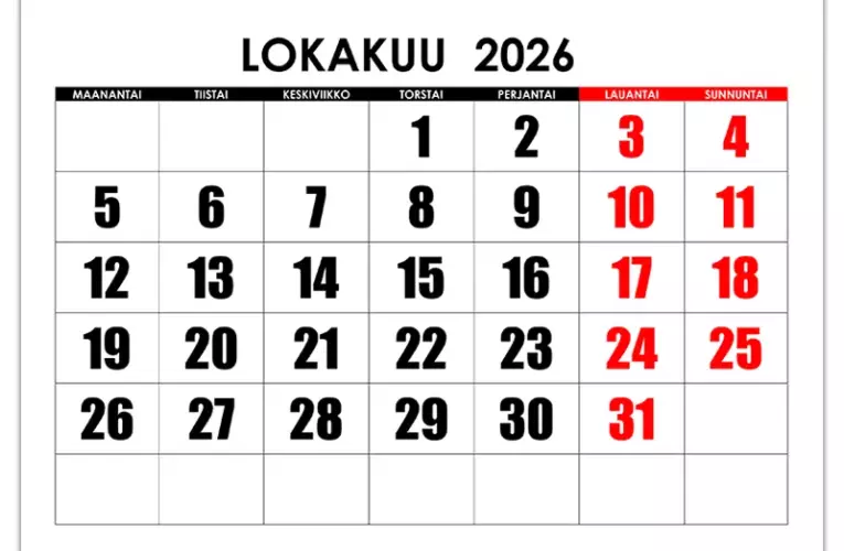 📅 Lokakuu 2026 – Ilmainen tulostettava kalenteri ja muokattavat mallit