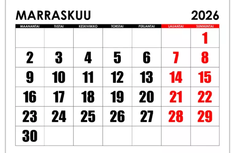 Marraskuun 2026 kalenteri: Vinkit tehokkaaseen ajanhallintaan ja suunnitteluun